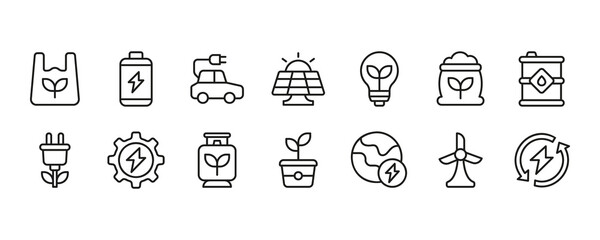 Sustainable energy icon set. Vector graphic illustration.