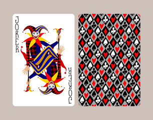 Joker playing card and back in flat style - obrazy, fototapety, plakaty