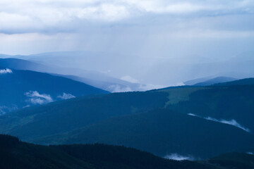 Fototapeta premium Rain in mountains, weather in Carpathian Mountains