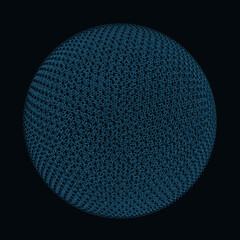 Abstract ball wireframe made of blue lines on a dark background. Vector illustration