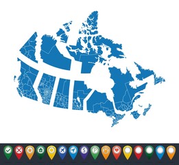 Map of Canada with separate states - obrazy, fototapety, plakaty