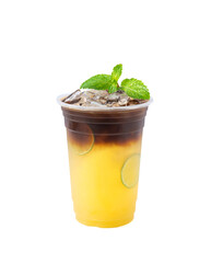 Lime water with black coffee isolated on white background, healthy menu in coffee shop.