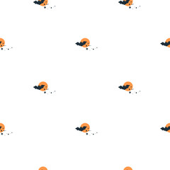 Seamless pattern for halloween in minimalistic style for newborn girl or boy. Pattern with bats and moons for kids. Nursery print for textile, apparel, wrapping paper, fabric