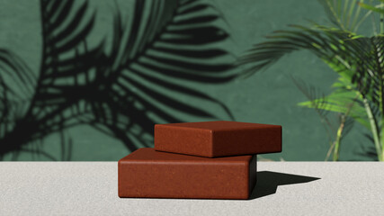 3D illustration of leather display blocks. Production promotion and design mockup pedestal - trendy minimal render