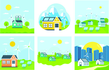 Group of Flat Eco Solar Panel energy