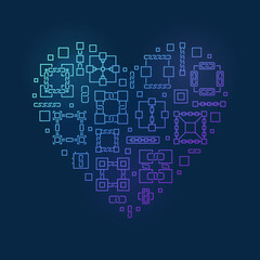Blockchain linear vector heart shape colored illustration