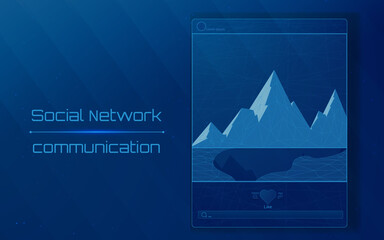 Social network, website interface layout with mountains on splash screen, template
. vector illustration .triangle .dots. low poly. plexus. eps10. dark-blue background
 - obrazy, fototapety, plakaty