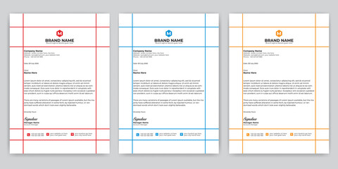 Professional Abstract corporate Letterhead template Design for Advertising Company Profile Layout, Letterhead Design Simple, And Clean Print-ready with Red, Orange and blue CMYK Color 17