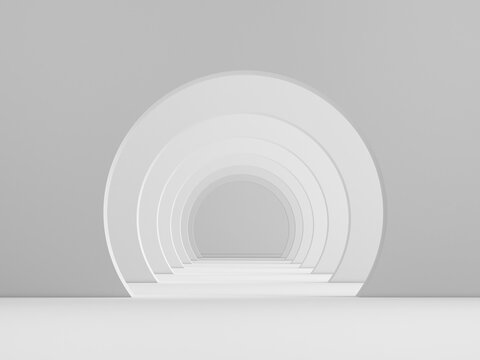 White Acrhitecture Circle Arc Rhythm Background - 3d Rendering