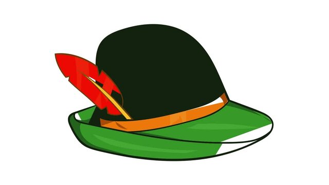 Green hat with a feather icon animation cartoon best object isolated on white background