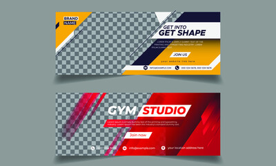 social media post and web banner template design for gym