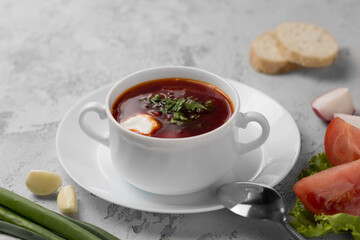 tomato soup with basil leaves red russian borscht