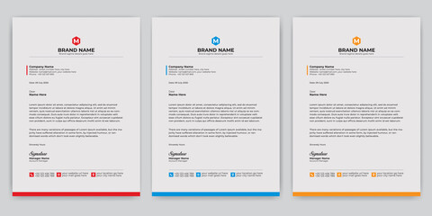 Professional Abstract corporate Letterhead template Design for Advertising Company Profile Layout, Letterhead Design Simple, And Clean Print-ready with Red, Orange and blue CMYK Color 19