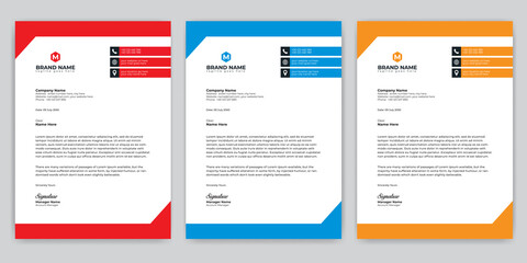 Professional Abstract corporate Letterhead template Design for Advertising Company Profile Layout, Letterhead Design Simple, And Clean Print-ready with Red, Orange and blue CMYK Color 20