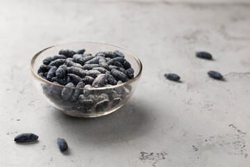 bowl of blueberries honey suckle in bowl