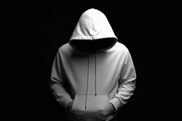 Man in white Hoodie. Boy in a hood