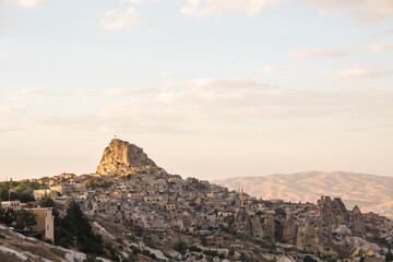 Fototapeta na wymiar Turkish fortress Uchisar, landscape in Cappadocia, Turkey