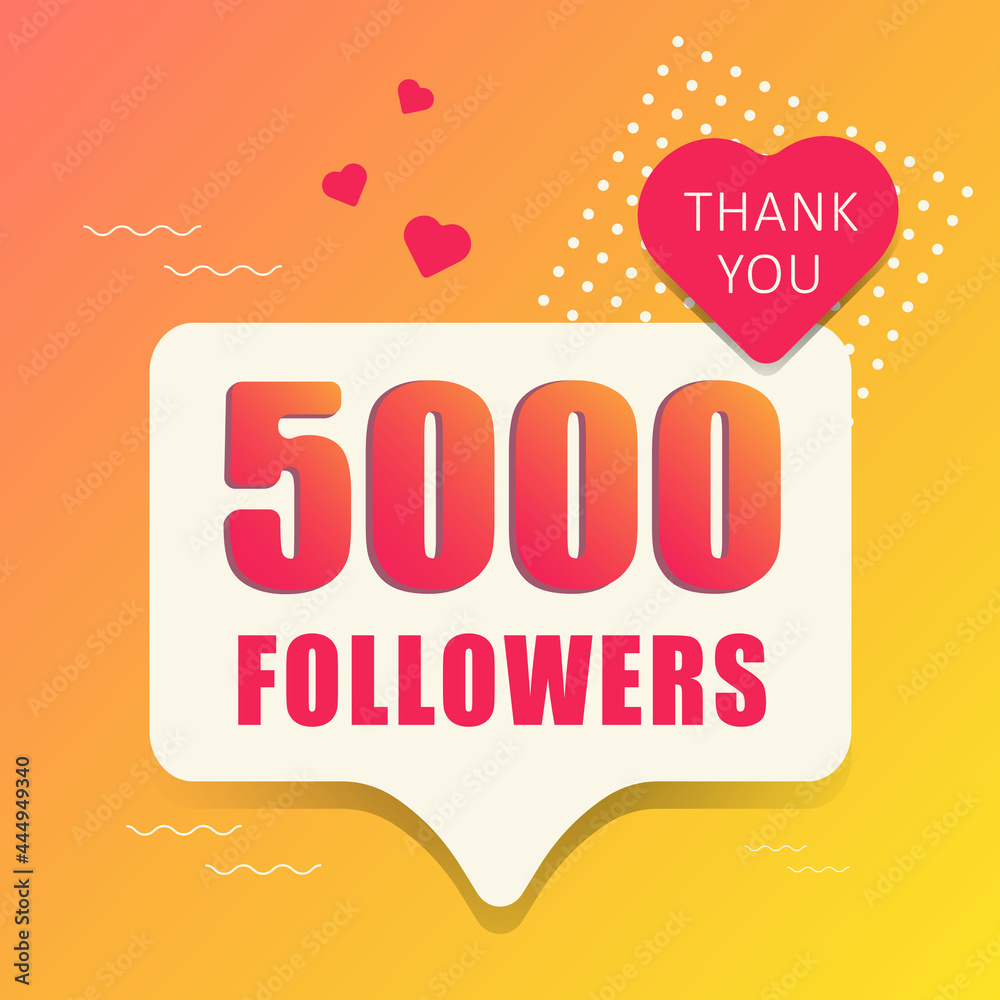 Wall mural thank you 5000 followers. banner, button, poster for social networks. vector illustration.