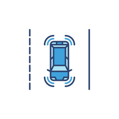 Fototapeta premium Autonomous Self-Driving Car on the street vector blue icon