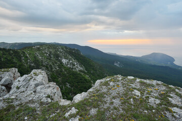 Beautiful landscape scene, steep slope of mountain in Crimea