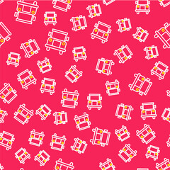 Line School Bus icon isolated seamless pattern on red background. Public transportation symbol. Vector