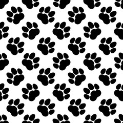 Big paw print seamless repeating pattern. Cat or dog footprints. Vector illustration and background. 