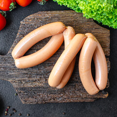 sausage vegetable protein seitan meatless soy wheat vegetarian or vegan snack on the table healthy...