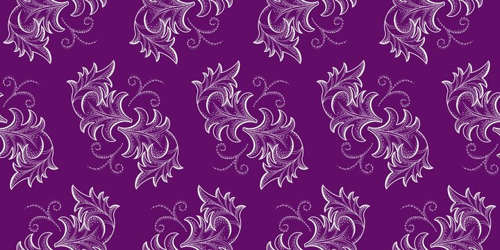 Seamless close-up pattern. decorative white leaves on a purple background