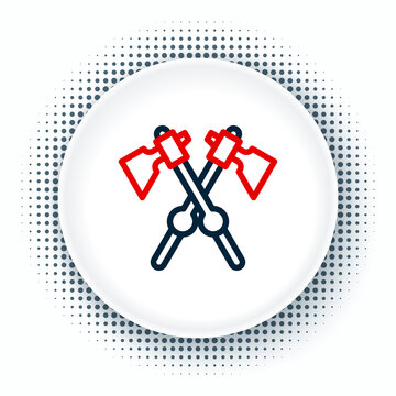 recommend clip art: Line Crossed medieval axes icon isolated on white background. Battle axe, executioner axe. Medieval weapon. Colorful outline concept. Vector