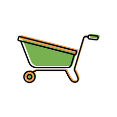 Garden cart for seedlings color icon isolated on white background. Wheelbarrow, garden tools, household plot, agricultural work. Gardening, housekeeping. Logo, Side view. Vector illustration