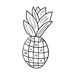 Cute hand drawn pineapple isolated on white background. Cartoon pineapple.