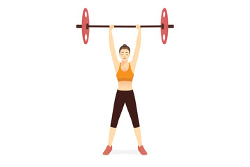 Fototapeta na wymiar Women doing barbell overhead press exercise in standing pose. Illustration about Fitness diagram about correct exercise poses with Heavyweights equipment in the gym.