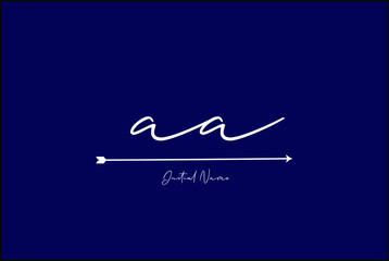 White stylish and elegant letter AA with dark blue background and arrow signature logo for company name or initial 
