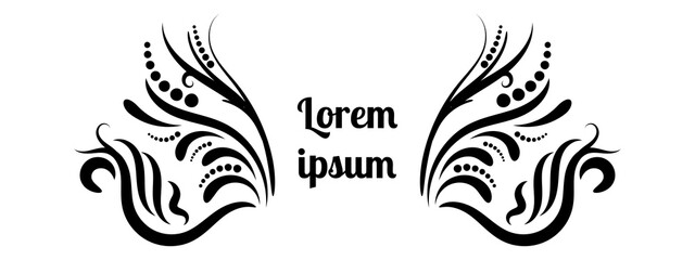 Abstract colorful curly element for design, swirl, curl, divider. Fantasy black floral curly shapes. Card. logo.