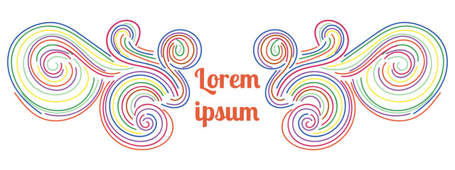 Abstract colorful curly element for design, swirl, curl, divider. Fantasy multicolor thin line curly shapes. Card. logo.