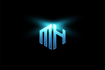 Initials letter MH logo with futuristic style and modern on black background