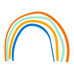 Obraz premium Cute cartoon rainbow in childlike doodle style isolated on white background. 