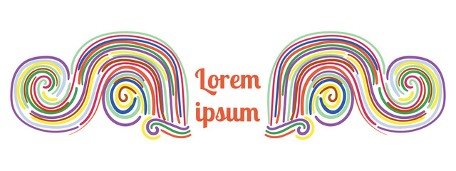 Abstract colorful curly element for design, swirl, curl, divider. Fantasy multicolor thin line curly shapes. Card. logo.