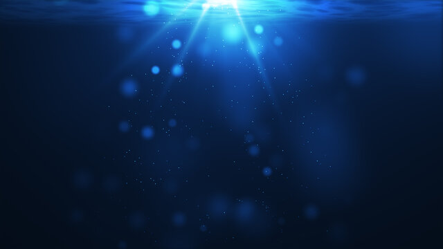 きめ細かい泡が浮遊する淡い光が差す深海のような水の中　清涼感　夏　エフェクト　effect　　ネイビー　コバルトブルー　青
