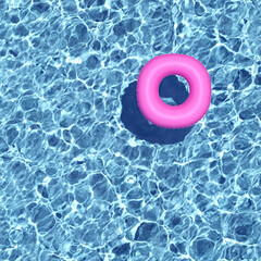 Azure water with swimming ring, top view