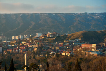 City landscape, architecture of Tbilisi. The capital of Georgia. Big city in the highlands