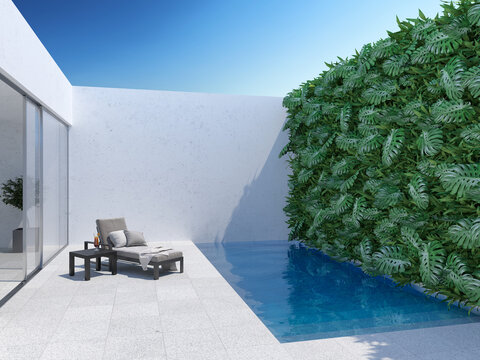 Courtyard with chaise lounge and swimming pool