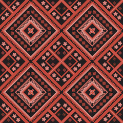 antique geometric red flower seamless in black background for fabric