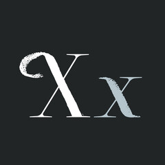 Letter X with dry brush stroke and serif.