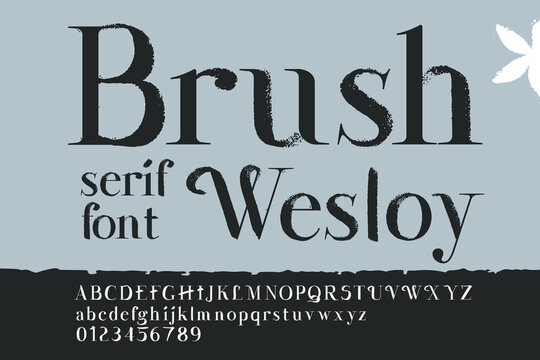 Alphabet with dry brush stroke and serif.