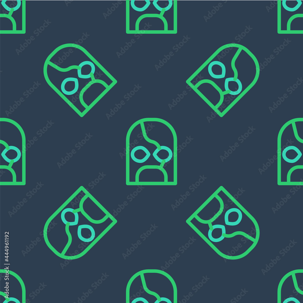 Sticker Line Mexican wrestler icon isolated seamless pattern on blue background. Vector