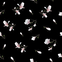 seamless pattern of realistic magnolia flower. The magnolia branch is a symbol of spring, summer in the style of realism. art pattern, background for print, paper, business ideas.  illustration.