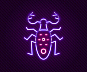 Glowing neon line Beetle deer icon isolated on black background. Horned beetle. Big insect. Colorful outline concept. Vector