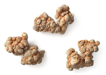 Dried Panax notoginseng roots isolated on white, top view