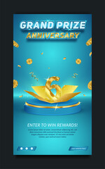 Editable Grand prize anniversary blue and gold, social media story template